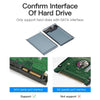 A diagram showing a hard drive interface confirmation, highlighting support for SATA serial port and non-support for IDE para