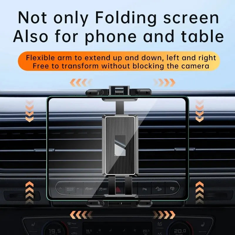 A flexible arm mount designed to extend up and down, left and right for use with phones and tablets in a car air vent.