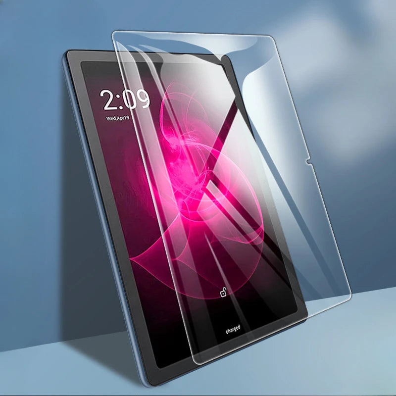 A clear tempered glass screen protector is shown on a tablet displaying a time of 2:09.