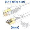Weißer CAT 8 Runder Ethernet-Kabelanschluss und Kabelaufbau.