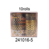 A box containing 10 rolls of metallic gold washi tape for journaling and crafts.