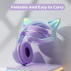 Purple gradient RGB cat ear Bluetooth headphones folded and easy to carry