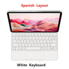 Clavier magnétique flottant blanc avec un paysage vibrant affiché à l'écran.