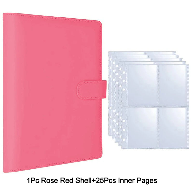 A pink rose red shell photo album binder with 25 inner pages