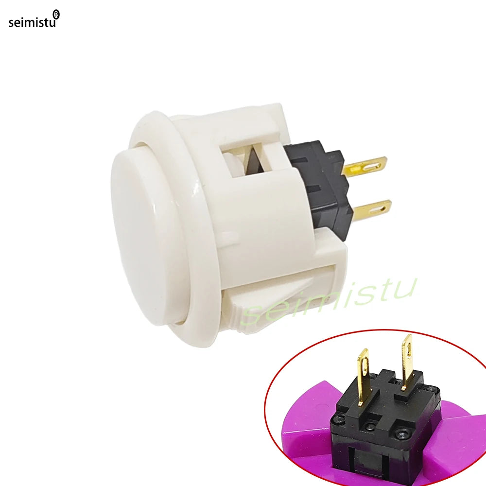 White arcade push button with a black micro switch and gold contacts