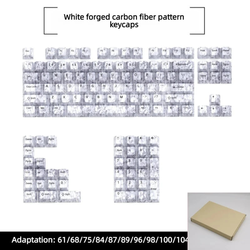White forged carbon fiber pattern keycaps for MX mechanical keyboards