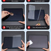 Installation tutorial showing steps to apply dual tempered glass screen protectors on an iPad.