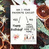 A greeting card design asking if the recipient is their favorite child with options for yes or no