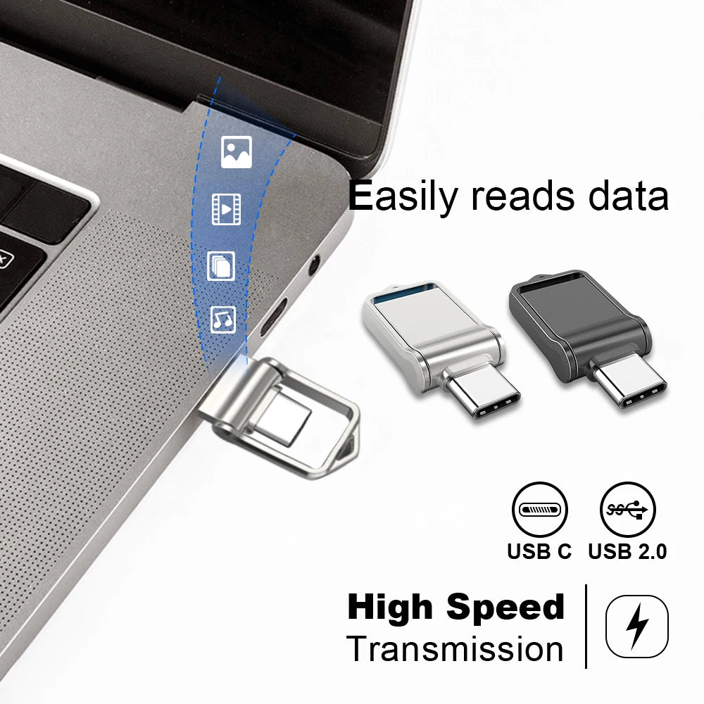 A laptop is shown with a data transfer device, illustrating easy data reading and high-speed transmission capabilities.