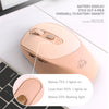 A close-up view of a beige wireless mouse showing battery display indicators and a section for light control settings.
