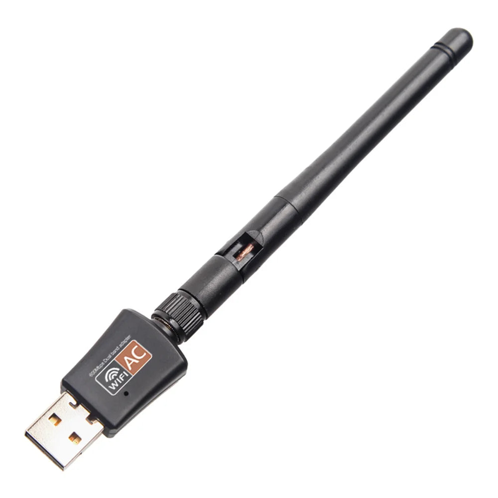 Adaptador USB WiFi de doble banda de 600Mbps en color negro para computadora.