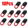 Ten black camera privacy sliders with red grips for mobile and laptop cameras