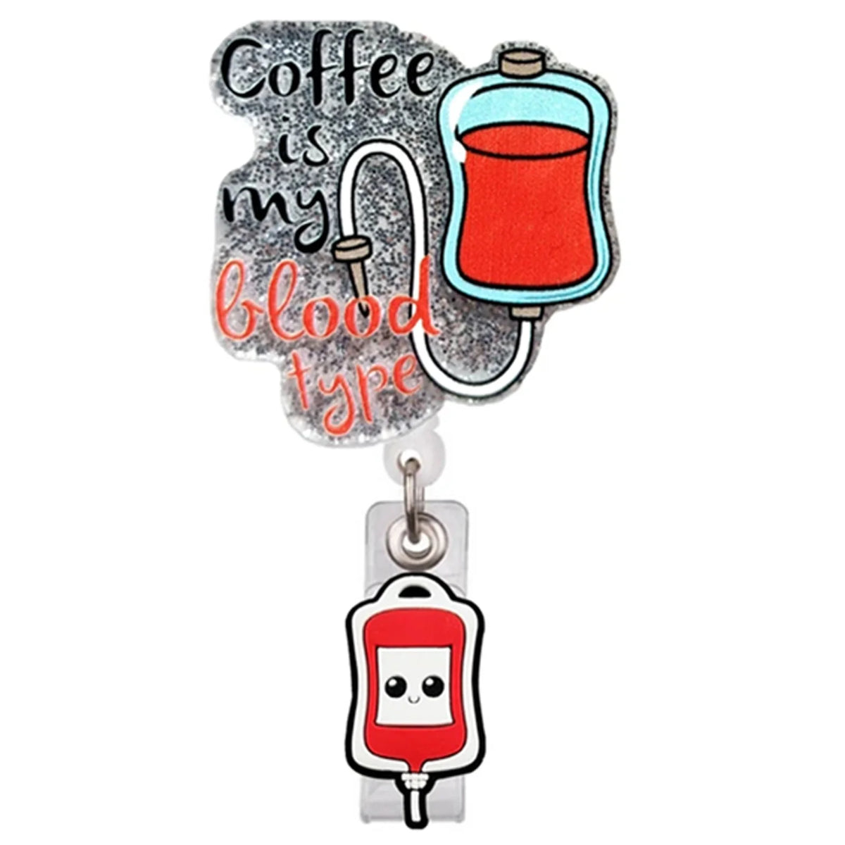 Silberner Acryl-Anhänger mit rot gefülltem Kaffeekannen-Design.