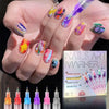 Une main tient un set de trois stylos pour nail art graffiti 3D avec diverses pointes et couleurs d'encre.