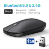 Black ultra-slim wireless Bluetooth mouse with a USB receiver.