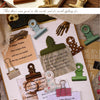 A collection of vintage clip themed stickers for journaling and scrapbooking on a light-colored paper.
