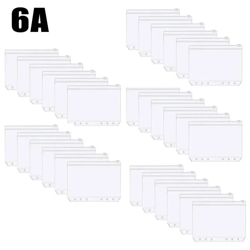 A set of 6A zippered budget envelopes for notebooks, shown in a row.