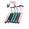 A set of 50 multi-color fine point styluses with black cables for touchscreen use.