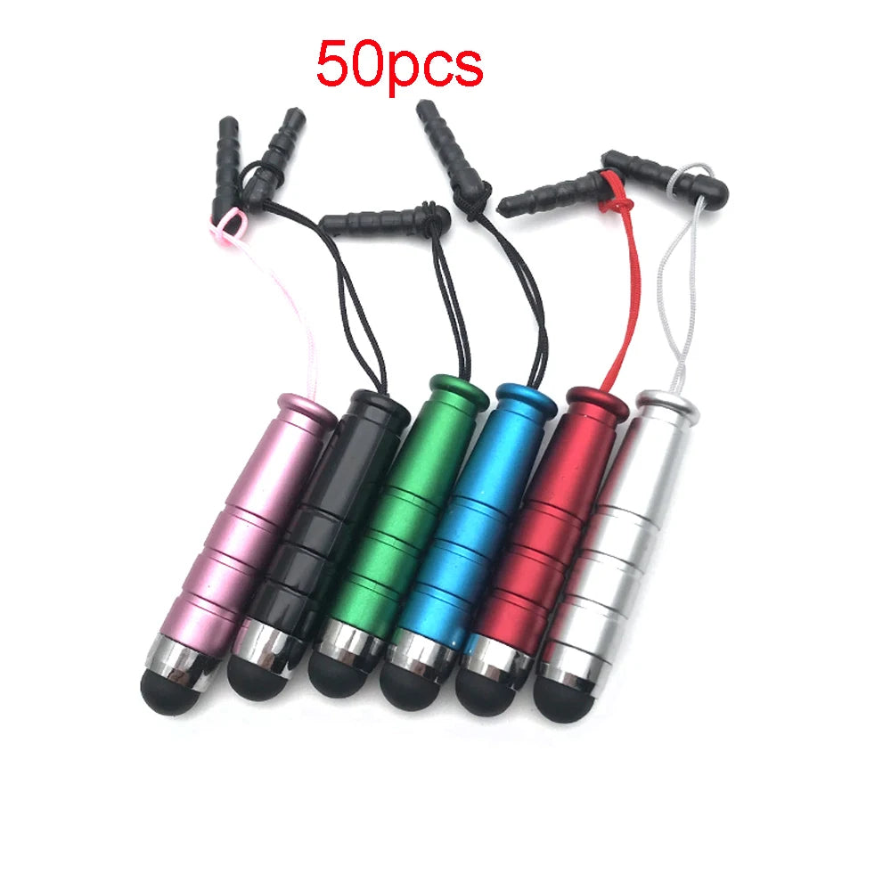 A set of 50 multi-color fine point styluses with black cables for touchscreen use.