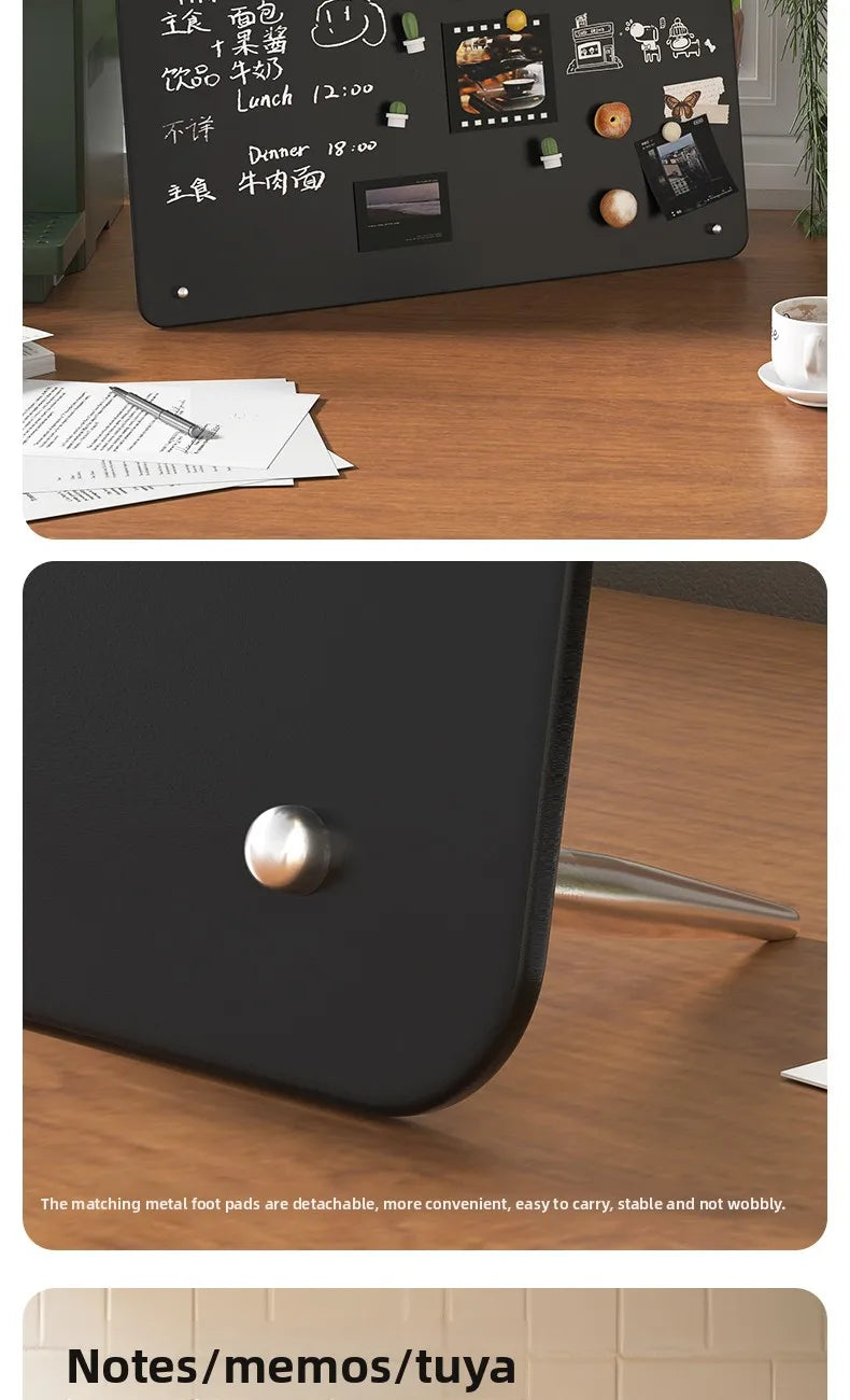 A large magnetic planning board with a reusable writing surface and a matching metal foot pad.