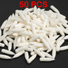 A pile of 50 white acrylic art markers in various shapes and sizes.