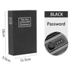 A black combination key lock safe box with a password dial and a display showing BLACK.