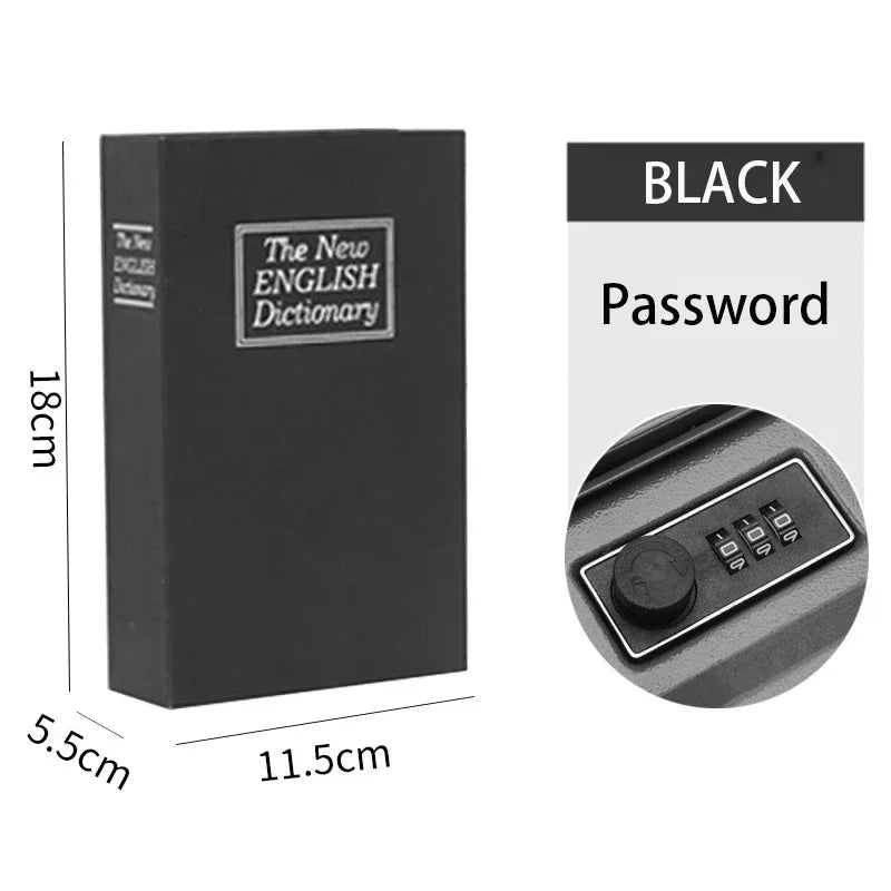 A black combination key lock safe box with a password dial and a display showing BLACK.