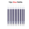 Ten blue refills for a smooth gel pen with quick drying tip