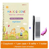 Magic Groove practice copybook for preschoolers with alphabet pages, a pen case, and six refills.