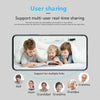 A mobile screen shows a user sharing videos with multiple family members via real-time streaming.