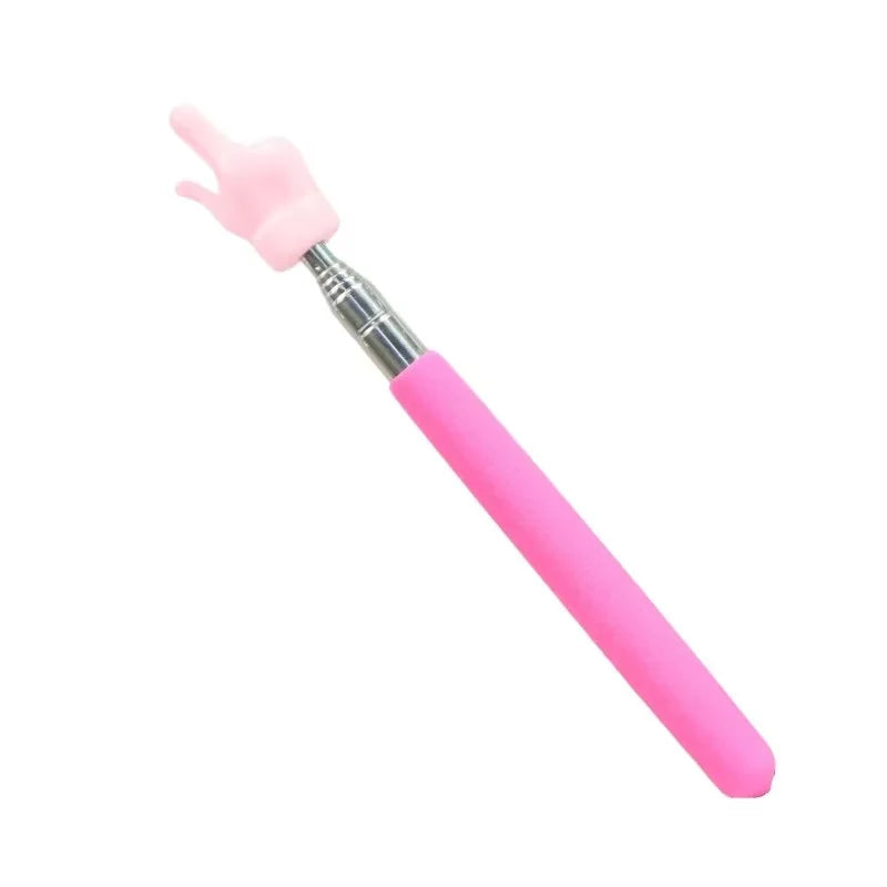 A pink stainless steel telescopic teaching pointer with a flexible tip.