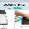 Hands are shown placing a tablet screen-down into the UltraFit tray for installation.