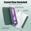 A clear backshell case for an iPad, featuring a soft microfiber lining and smooth PU leather finish.