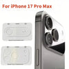 A close-up view of a full coverage tempered glass camera lens protector for an iPhone 17 Pro Max, showing various lens design