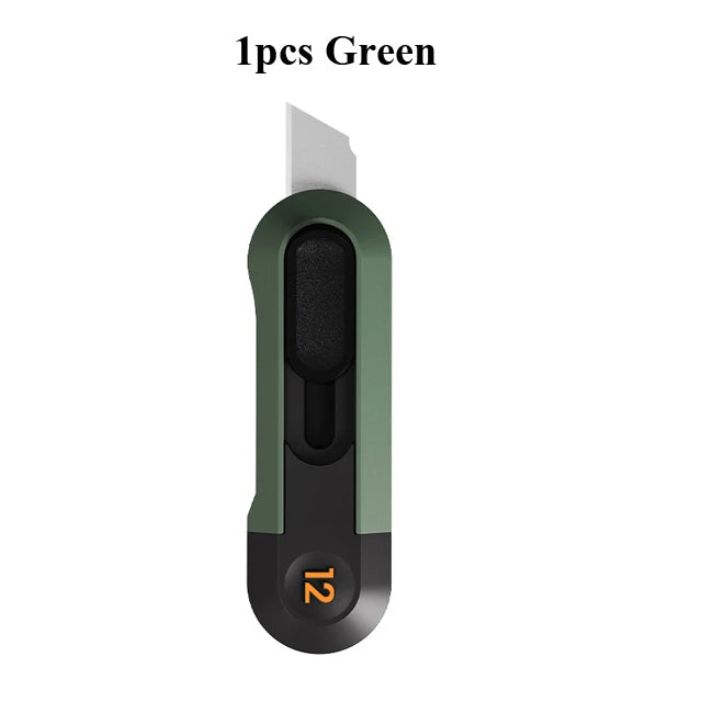 A single green deli mini pocket knife with a black handle and a silver blade.
