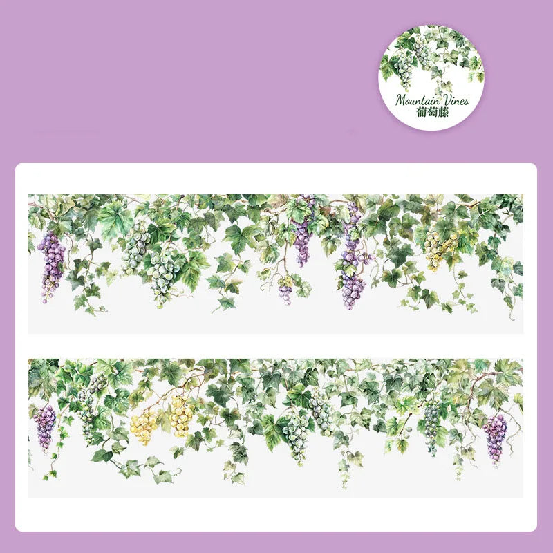 Green and purple floral vine transparent PET washi tape for journaling and crafts