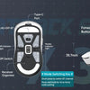 An Attack Shark wireless gaming mouse shown with its buttons and ports.