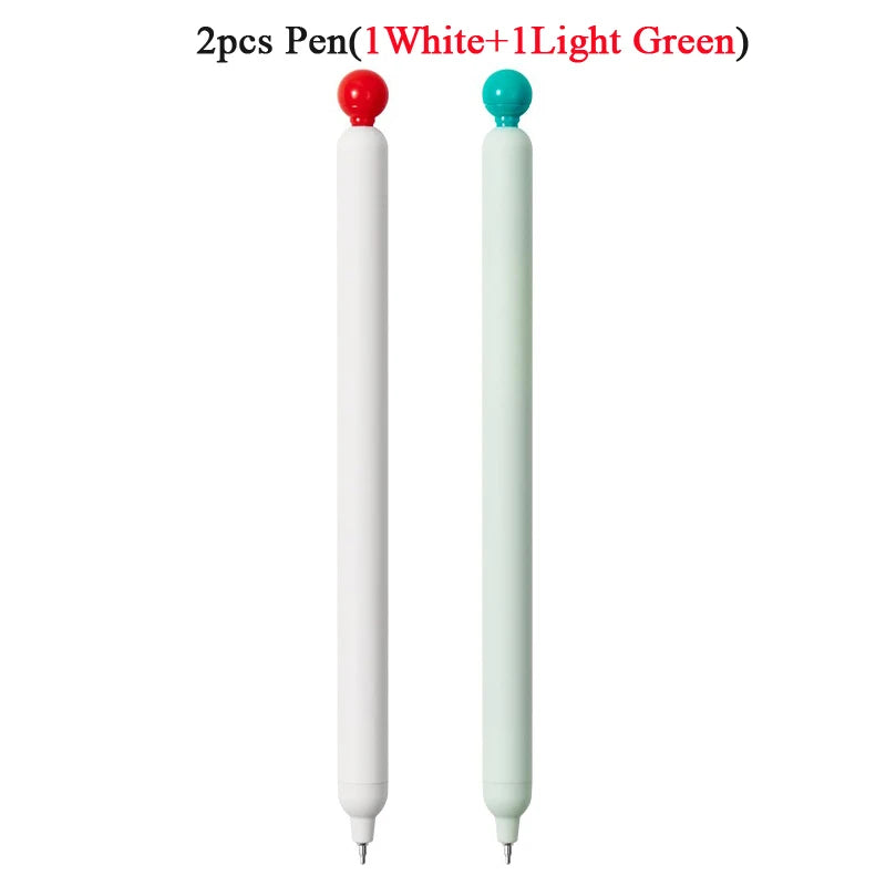 Two pens are shown, one white and one light green.