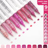 A set of nine sweet pink acrylic brush markers in various shades displayed on a white background.