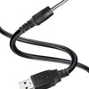 Cable adaptador de carga negro con conector DC y enchufe USB.