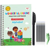 A colorful practice copybook for preschoolers featuring an alphabet and a black pen set.