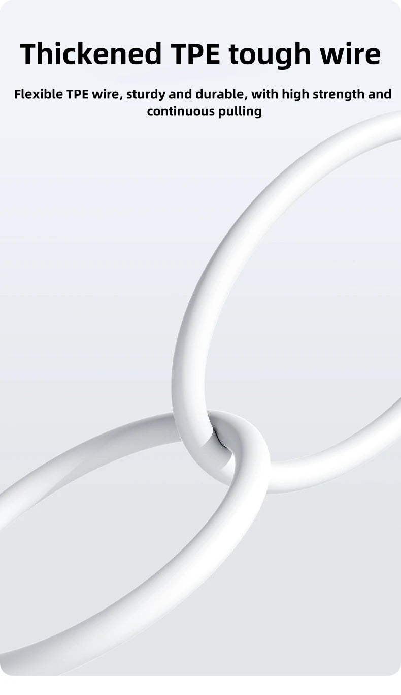 A close-up of a white, thickened TPE tough wire cable coiled into a loop.