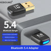 A black Bluetooth 5.4 dongle adapter plugged into a computer port, labeled as a Bluetooth 5.4 Adapter.