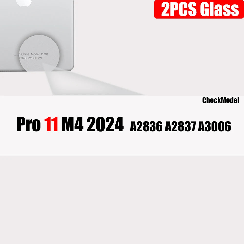 Zwei klare gehärtete Glasschutzfolien für das Apple Pro 11 M4 2024 iPad Modell.