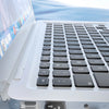 A laptop is shown next to a black USB-C to SD/TF card reader adapter, illustrating safer data transfer.