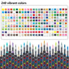 Una colección de 240 marcadores de pintura acrílica de colores vibrantes mostrados en varios tonos.