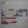 A set of 138 keys keycaps for full-size mechanical keyboards shown in various colors and layouts.