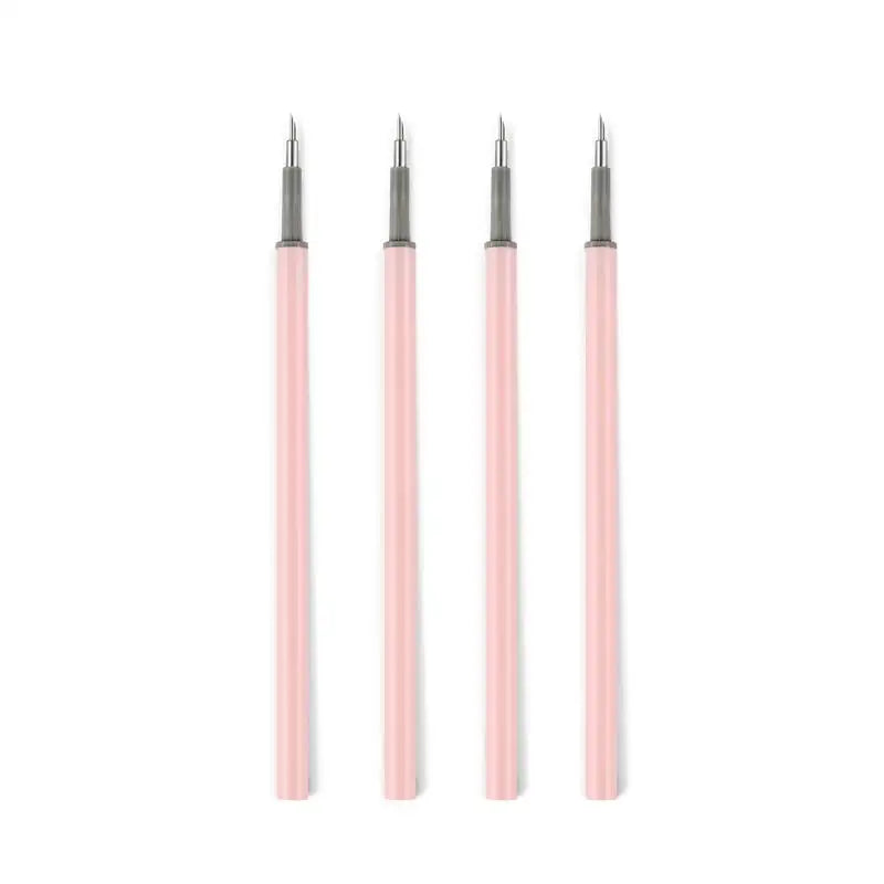 A set of four precision utility knives with pink handles and silver blades.