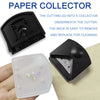 Un coleccionador de papel negro y un cortador de plástico transparente juntos.