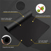Black extended gaming desk mat featuring rubber anti-skid bottom, antibacterial properties, and smooth fabric.